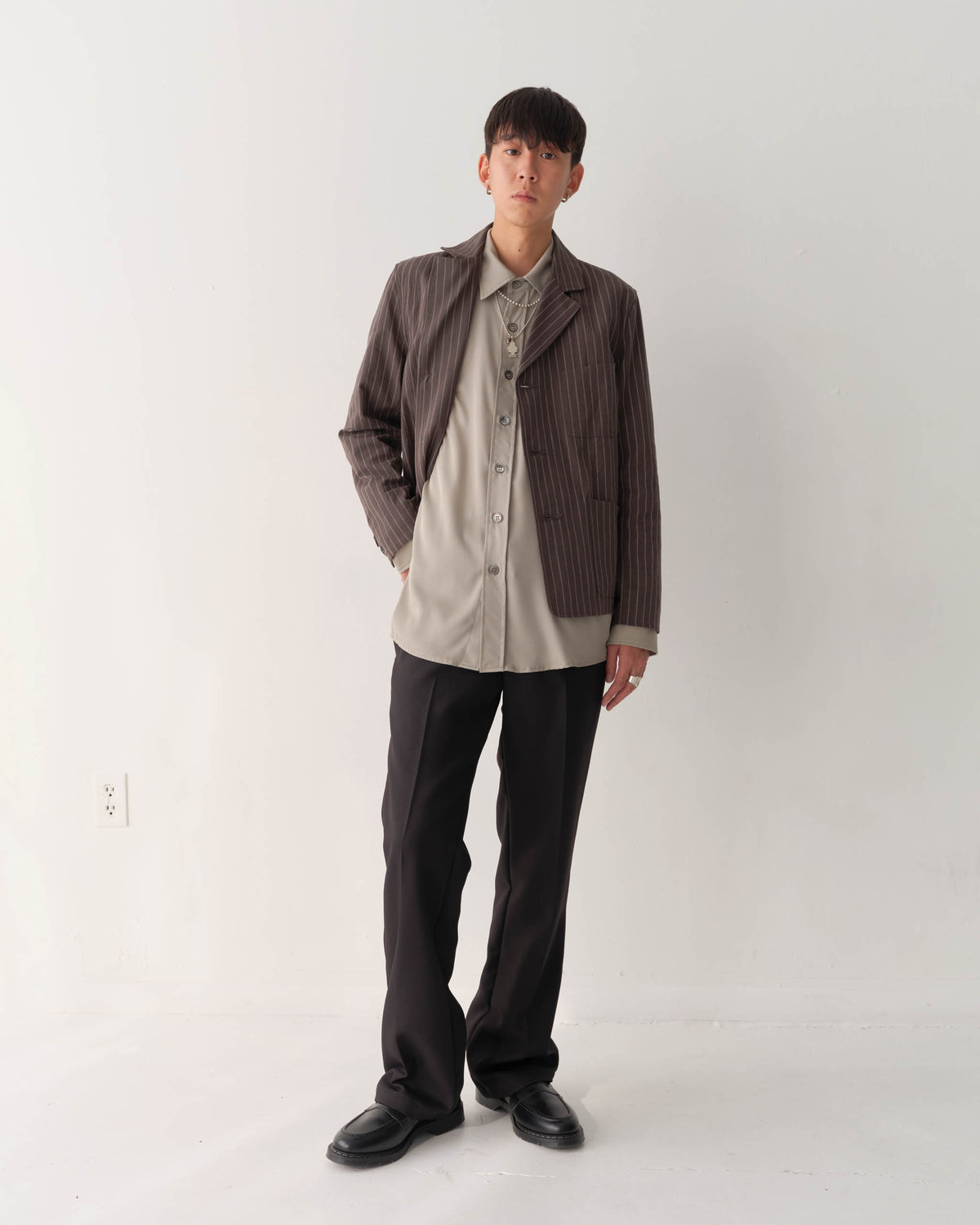 Goodfight Range Blazer Linen Grey Pinstripe