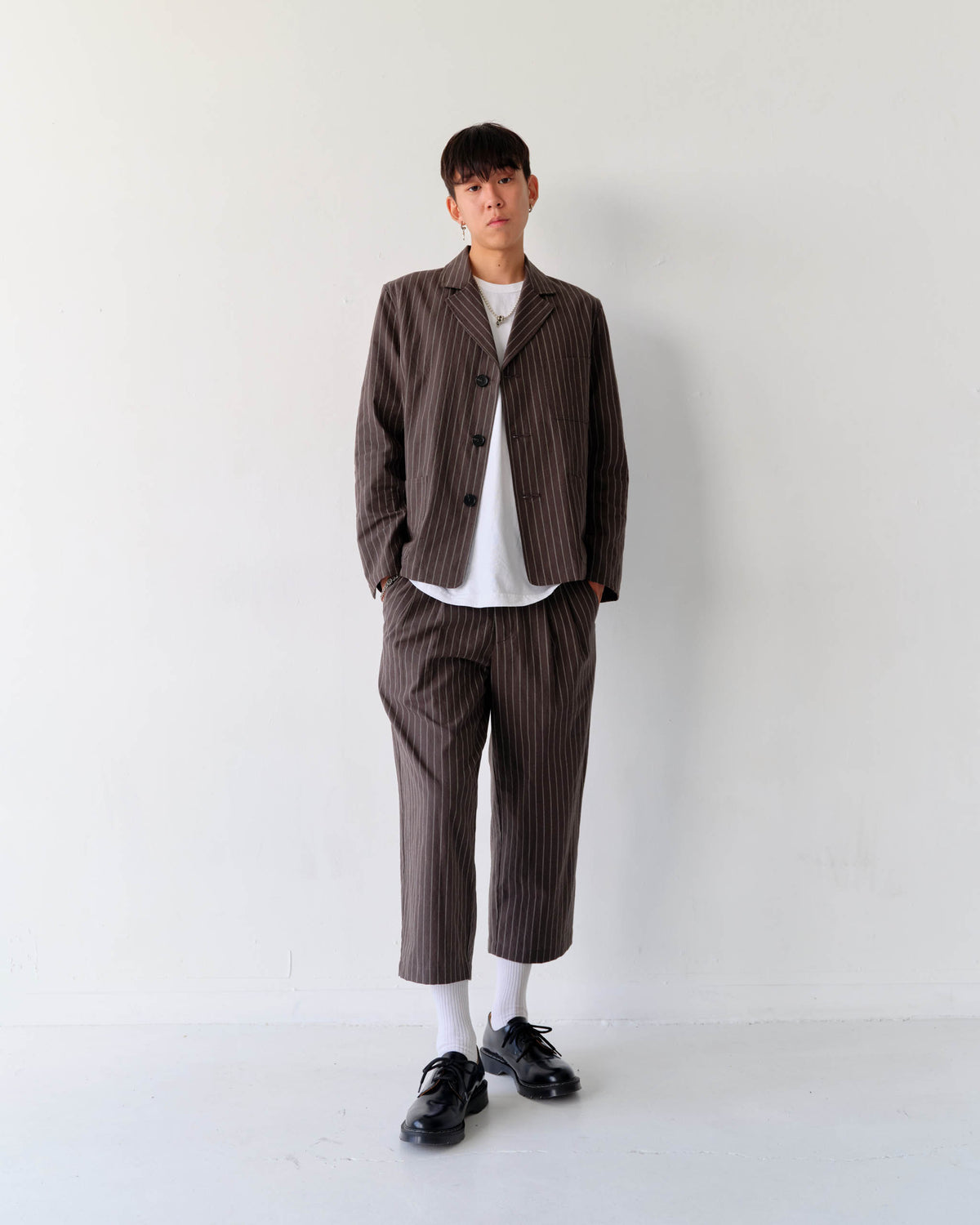 Range Blazer Linen Grey Pinstripe